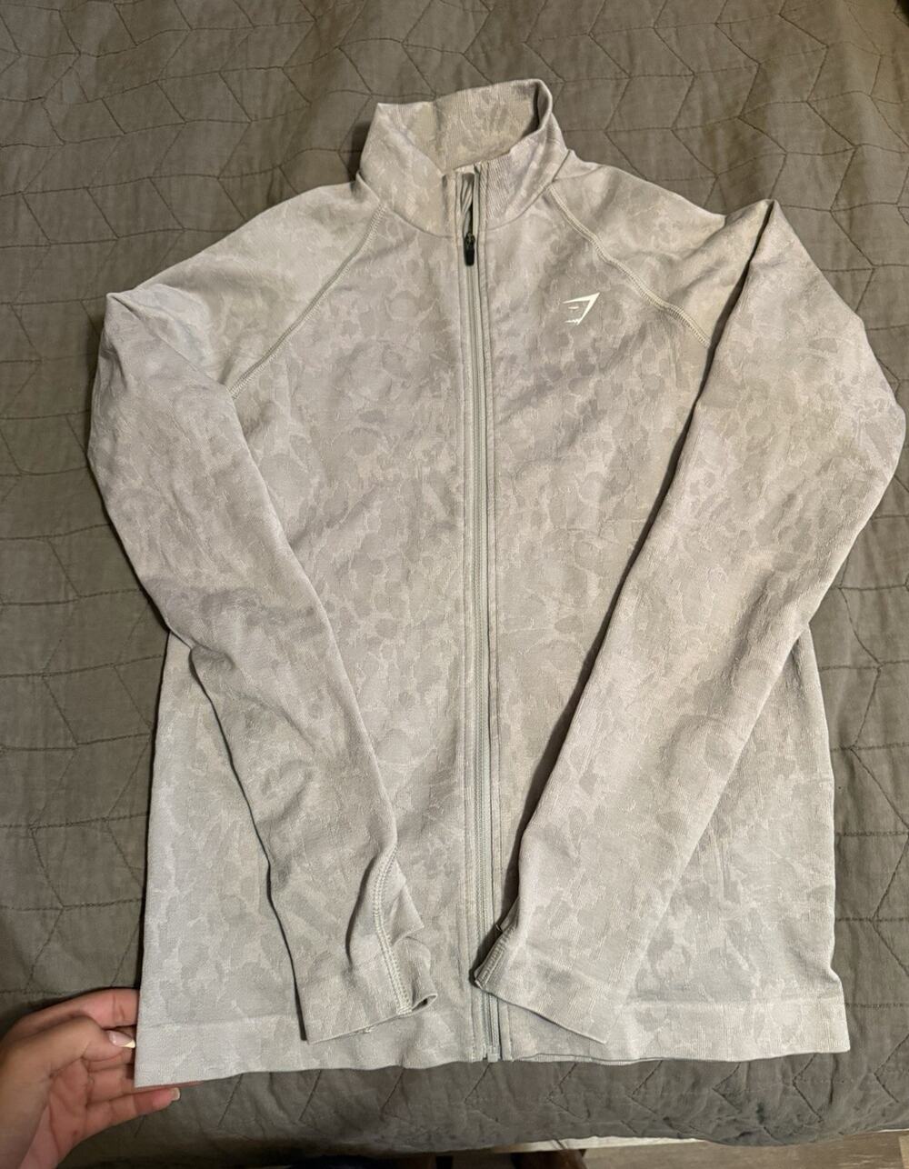 Gymshark Women’s Gray Camo Full Zip Knit Polyester Track Jacket Size S